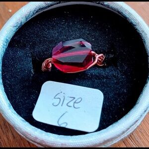 Handcrafted Red Crystal Wire-Wrap Ring - size 6